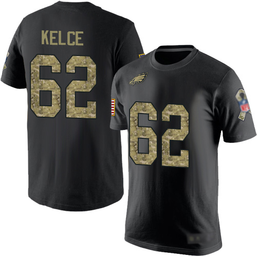 Men Philadelphia Eagles #62 Jason Kelce Black Camo Salute to Service NFL T Shirt